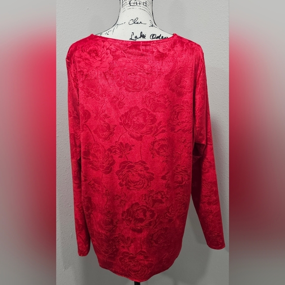 Lane Bryant Women's 22/24 Velvet Red Floral Long Sleeve V Neck Blouse Romantic - Picture 5 of 11